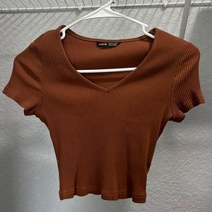 Brown V-neck Crop Top